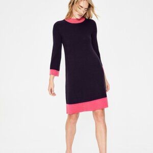 Boden Mara Dress Size US 6 Wool Alpaca Blend Sweater Navy Blue Pink Knit Jumper